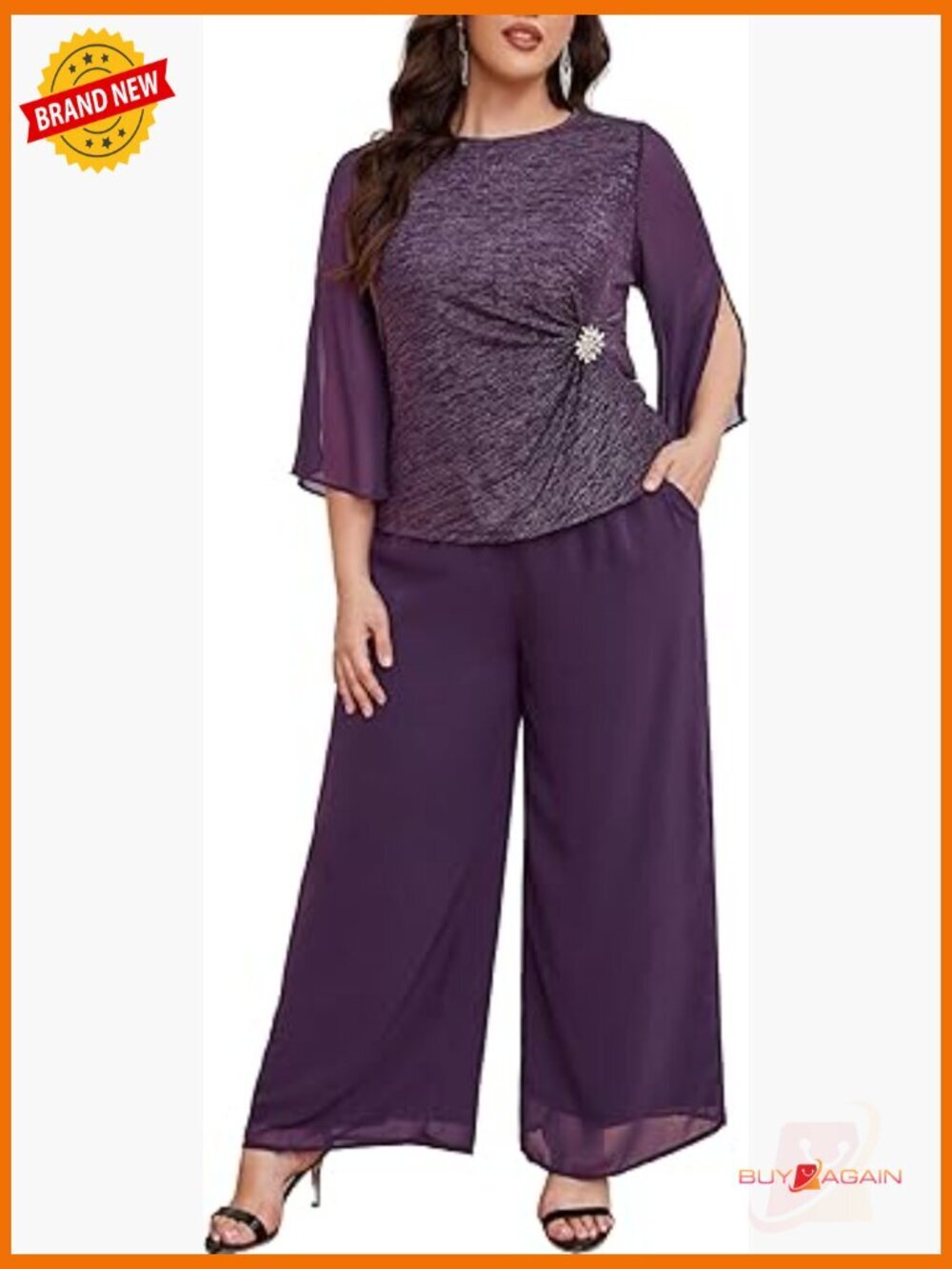 Plus Size 2 Piece Suit Set with Pockets Mother of Bride Pantsuit